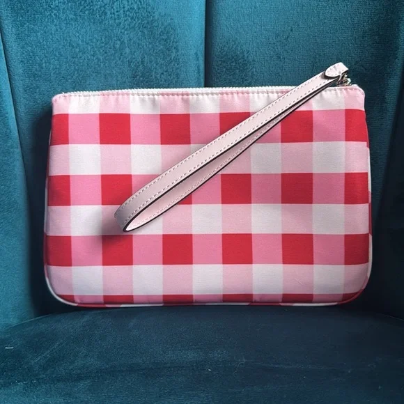 Kate Spade Red and Pink Checkered Wristlet - Picture 2 of 6